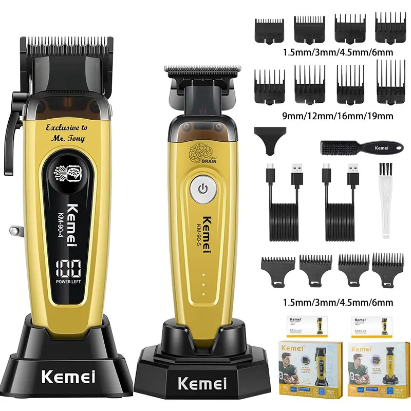 Kemei Hair Trimmer for Men, Wireless Professional Beard Trimmer, Hair Clipper with Stand, 11501 Rpm, LED Display, Hairdressing Care Kit, Rechargeable Hair Trimmer