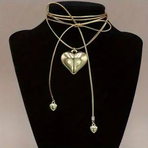 1 Piece Fashionable Retro Classic Gold Heart Pendant Leather Rope Necklace Women's Daily Wear Gift