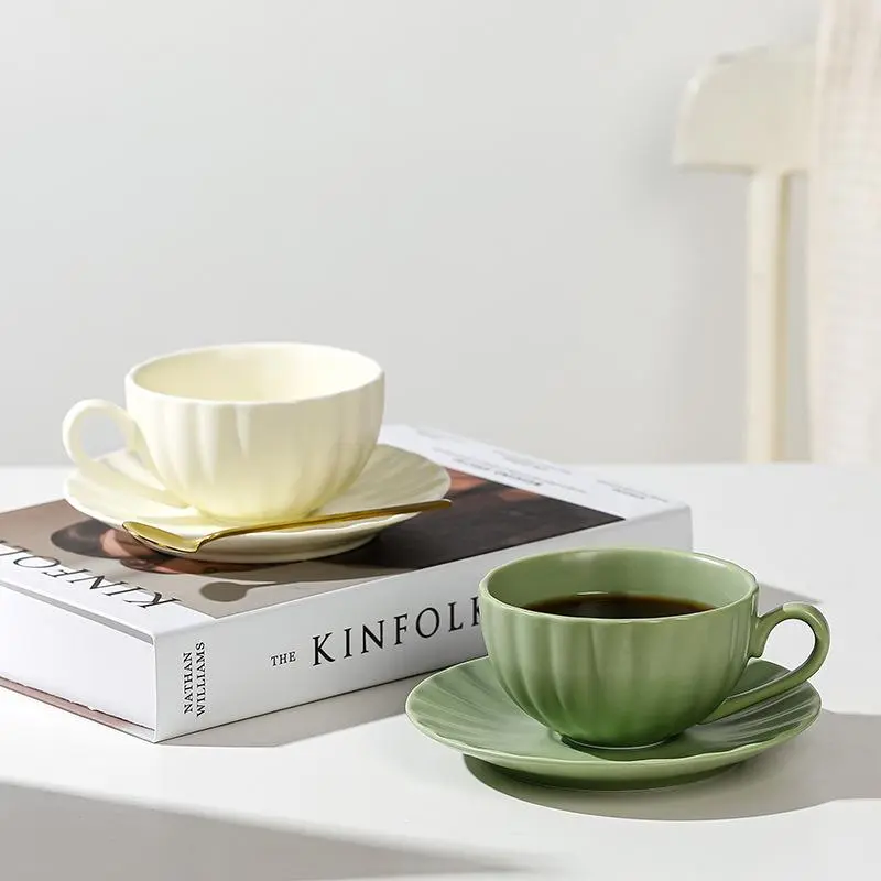 Ceramic Coffee Cup & Saucer Set, 1 Set Simple Style Coffee Cup & Saucer, Afternoon Tea Cup & Saucer Set, Stylish Drinkware for Home Office Use, Tumblers