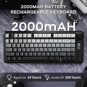 M75 Wireless Keyboard, 2000mAh Rechargeable Keyboard with Knob Control & Display Screen, Compact Keycaps for MAC/Win