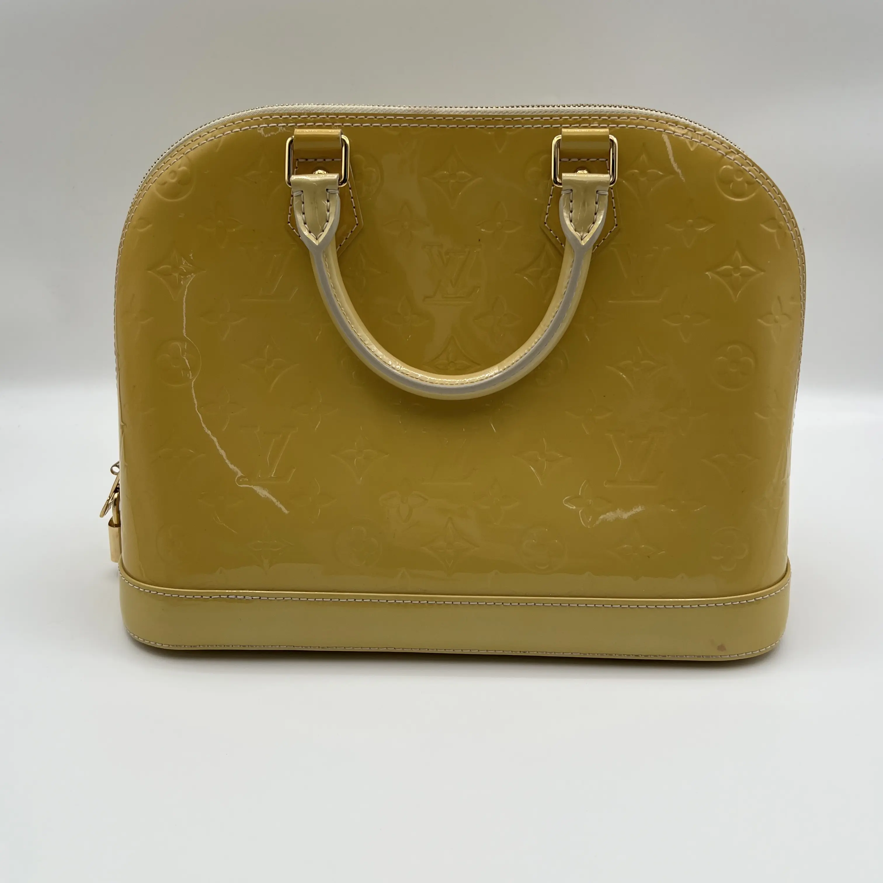 Pre-owned Louis Vuitton Patent Top Handle Bags Alma Vernis Monogram Yellow JM R0041