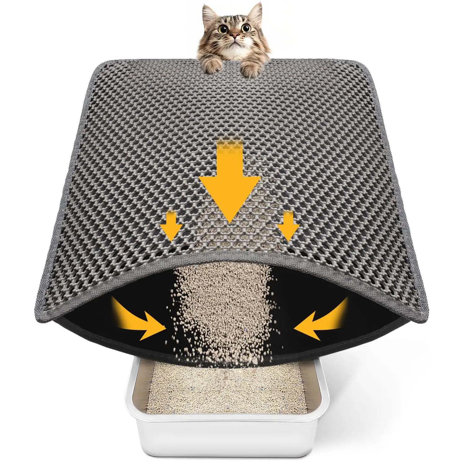 Barkzy EVA Honeycomb Dual-Layer Cat Litter Mat - Urine-Proof, Waterproof, Non-Slip, Foldable Gray Mat with Trapping & Storage, Easy Maintenance, Ideal for Kitties, Compatible with Litter Box Enclosure