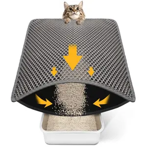 Barkzy Cat Litter Mat EVA Honeycomb Double Layer Urine & Waterproof Non-Slip Foldable Gray Effortless Maintenance Trap Store Litter Ideal for Kitty