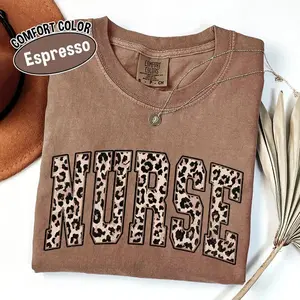 Comfort Colors Leopard Print Nurse Shirt, RN Life Tee, Retro Nurse Aesthetic Top, Cheetah Print Nurse Graphic T-Shirt, Nurse Appreciation Gift, Cute Nurse Outfit - Printfamily