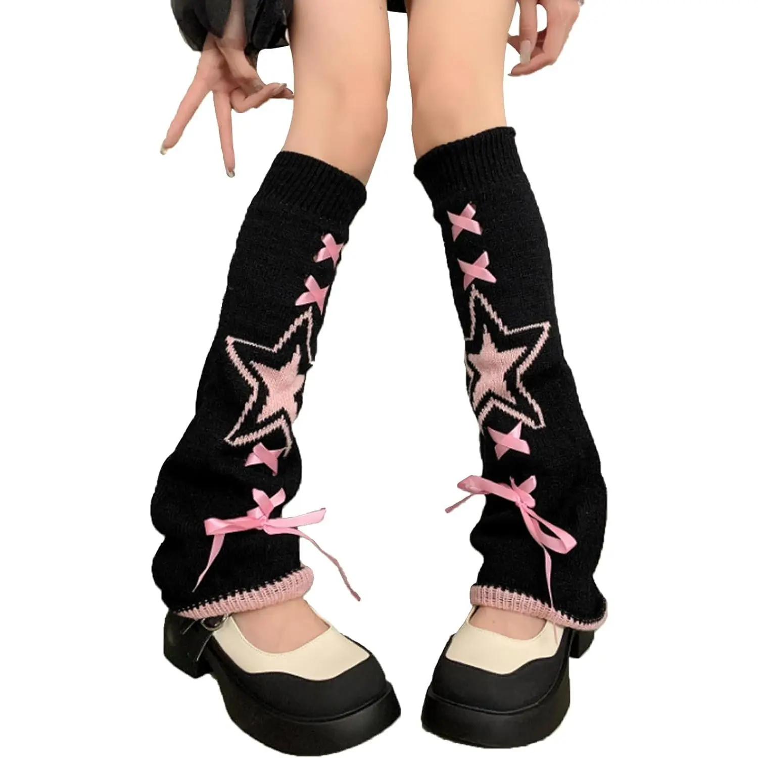 Women's Chic Knitted Leg Warmers - Kawaii Flared Pleated Leg Sleeves, Goth Crochet Loose Cuff Ankle Stockings, Japanese Style - Fits Multiple Styles, Ideal for Uniform Pairings, Cute, Wrap, Comfortable, Dresses, Knit Fabric