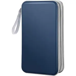 CD Case Wallet, 80 Capacity DVD VCD Media Blu-ray Case Wallet Holder Storage Organizer (Dark Blue)