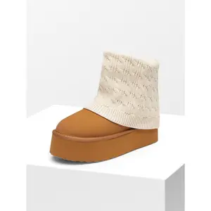 Dream Pairs Women's Cable Knit Cuff Platform Winter Snow Boots