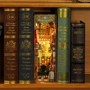 Tonecheer Left Bank Bookstore DIY Book Nook Kit for Adults - Wood 3D Puzzle Bookend, Building Block Model with Sensor LED Lighting, Library Decor Insert (Requires 2 AA Batteries) for Book Lovers, DIY Kits