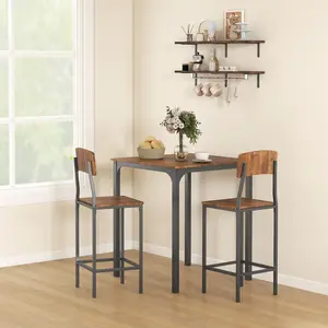 3-Piece Pub Table and Chairs Small Kitchen Table with 2 Stools Walnut and Black Square Dining Set for Family Gatherings 31.5" L x 31.5" W x 36.5" H