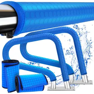 2 Pack Pool Handrail Covers with Zippers 6 Feet for Inground Swimming Hand Railing Non Slip Anti-Scald Safety Rail Grip Handles Sleeve Blue