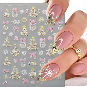 5Pcs Christmas Nail Art Stickers Decals Embossed Self-Adhesive Snowmen Nail Sticker Colorful Firework Snowflake Xmas Tree Elk Nail Decals Nail Supplies for Women DIY New Year Xmas Holiday Nail Decor
