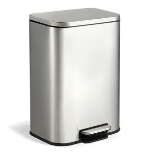 Commercial Trash Can, Fingerprint-Proof Stainless Steel Garbage Can with Soft-Close Lid, Foot Pedal & Removable Inner Bucket, Trash Bin for Home, Office, Bathroom