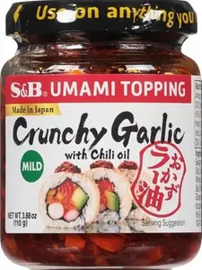 S&B Umami Topping Crunchy Garlic wiyh Chili Oil, Mild 3.88oz Savory Flavor