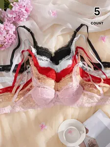 Women's 5-Piece Thin Lace Lined Everyday Bra Set, Sexy Floral Lingerie Collection, Designed for Women, Comfortable and Stylish