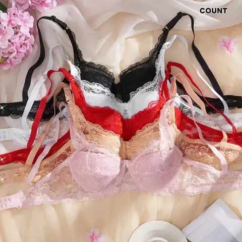 Women's 5-Piece Thin Lace Lined Bra Set, Lingerie, Sexy Floral Underwear Collection, Designed for Women, Comfortable and Stylish