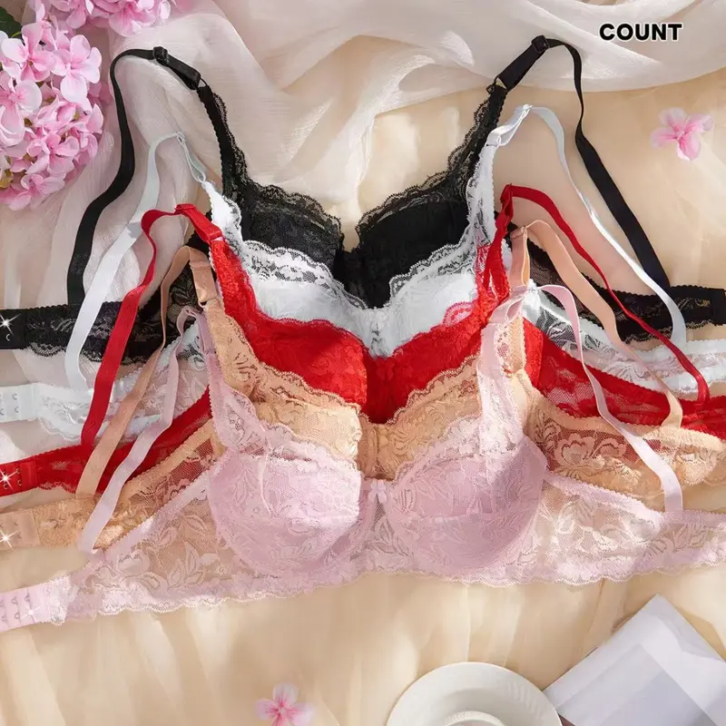 Women's 5-Piece Thin Lace Lined Bra Set, Lingerie, Sexy Floral Underwear Collection, Designed for Women, Comfortable and Stylish