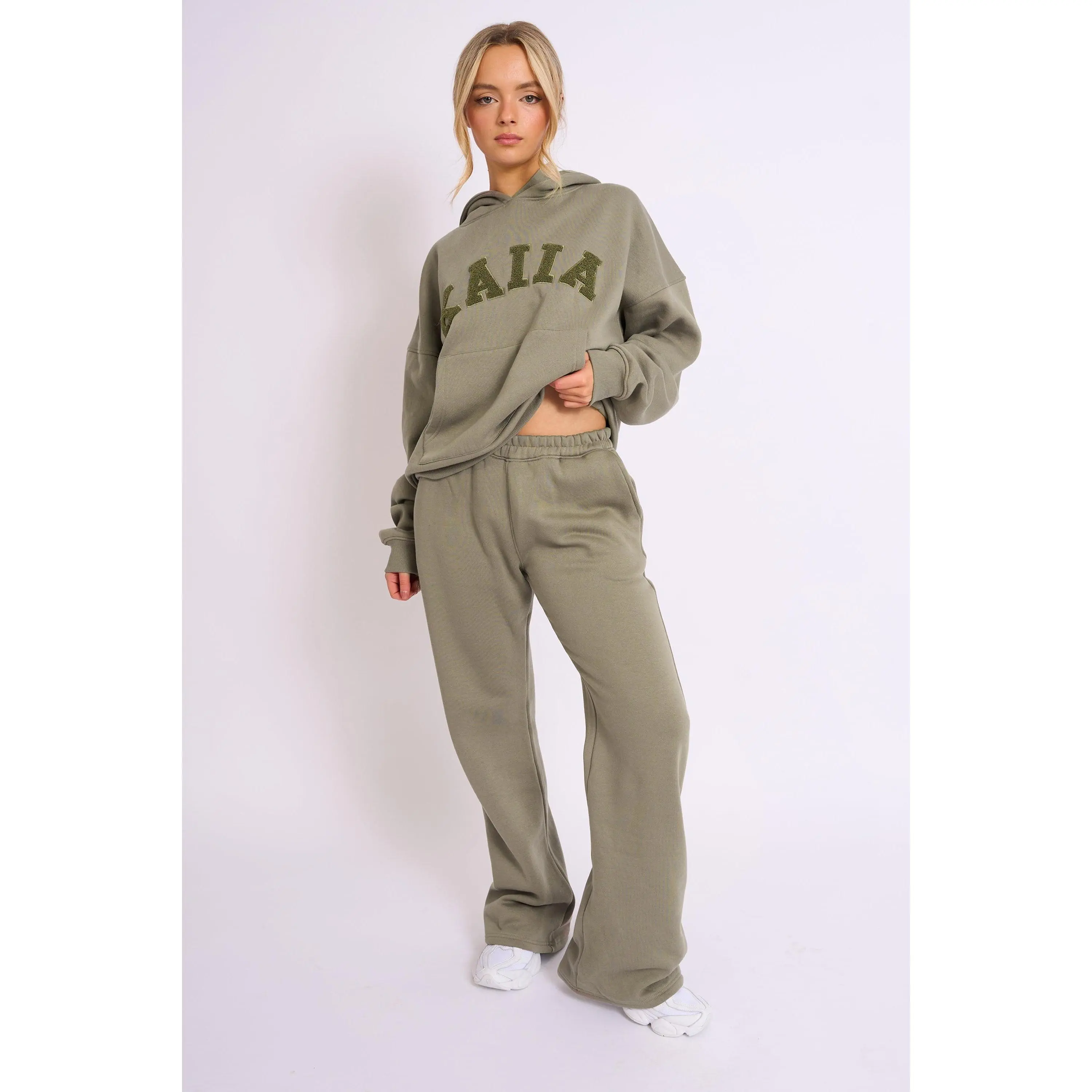 Kaiia Wide Leg Sweat Pants Khaki