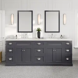 Epic 96 in. Charcoal Gray Double Sink  Bath Vanity with Carrara Quartz Top and Undermount Porcelain Sinks