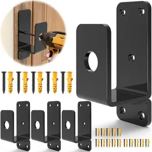 Thickened Door Barricade Bracket for 2X4 Lumber, Drop Open Bar Holder Steel U Bracket, as , Barn, Shed, Garage, Gate  Door Reinforcement(4)