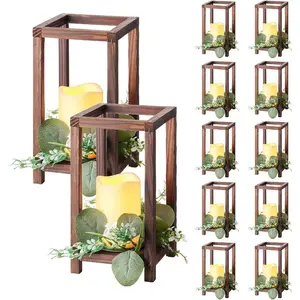 VEVOR 20 Set/60 Pcs Wooden Wedding Lantern Centerpiece, Includes 20 Wooden Lantern Candle Holder 20 Flameless LED Candle 20 Champagne Flower Wreath for Wedding Table Party Farmhouse Decor, BrownVEVOR Super Brand Day