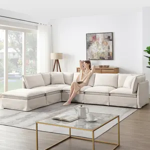 [SOIYELIFE] VIDEO+NEW 125.5'' Modular Sectional Sofa with Movab Ottoman,6-seat L pholstered Indoor Furniture, Wide Seat ,Free Combination, Oversized Chenil Sofa for Living Room & Apartment,2 Colors