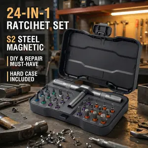 24-Piece Magnetic Ratchet Screwdriver Set, S2 Steel Precision Bits, Portable Hard Case Tool Kit for DIY, Home Repair, PC Building, Bike Maintenance, Watch & Electronics Repair