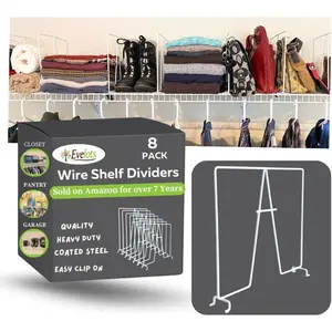Evelots Tall Wire Shelf Dividers -8 Pack- Closet Storage & Organization for Office/Pantry/Garage Shelf Separator - Easy Clip-No Tool - Solid Coated Steel