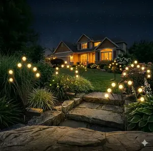 Hoodink Solar Firefly Light, Solar Lights Outdoor（4/8 Packs, 32/48 LEDs), Solar Garden Lights, Garden Decor, Fairy Lights, Firefly Light for Patio Decor,Big Bulb,Gifts for Women, Girlfriend,Grandma summergarden