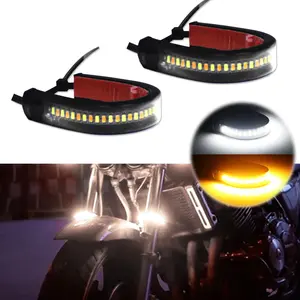 2pcs Universal White/Amber Dual Color Switchback LED Fork Turn Signal DRL Light Strips For Motorcycle ATV Scooter etc.