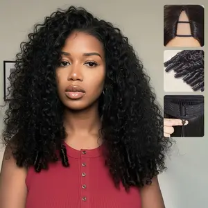 V Part Wig Human Hair Burmese Curly Glueless Wigs Human Hair Clip In Upgrade U Part Human Hair Wig with Drawstring 180% Density Natural Blac