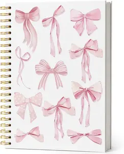 Pink Preppy Bow Notebook Journal,Cute Gifts for Teen Girls Women,School Office Hardcover Spiral Notebook 5.5X8.3 Inch ISANOU