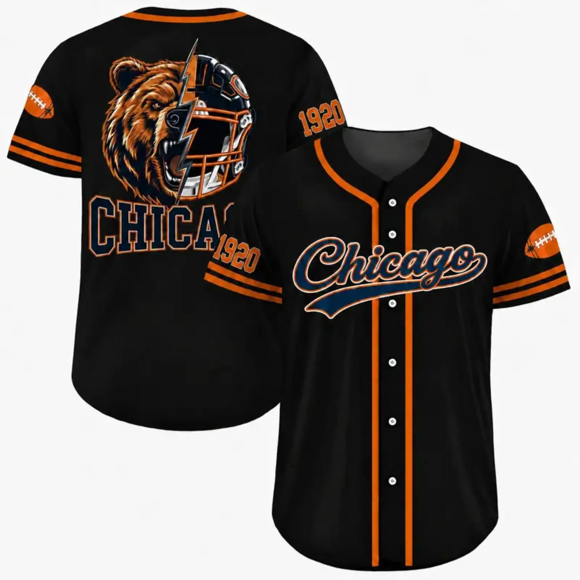 Football Team Baseball Jersey, Game Day Shirt for Football Lover, Black Orange Navy Baseball Jersey Uniform, Sport Casual Everyday Outfits - Colors Available