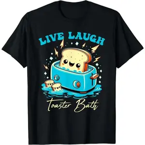 Women's Casual Fashion Round Neck Short-Sleeve Streetwear T-Shirt - Soft Nivora1 Tops, Funny Live Laugh Toaster Bath Bread Themed Clothes (Pair with Cardigan)