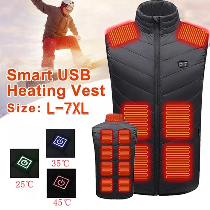 Women's Heated Vest - Men's Heated Waistcoats with 15 Heating Zones, Plus Size Up to 7XL, for Outdoor Hiking Skiing, Tops, Polyester, Minimalist