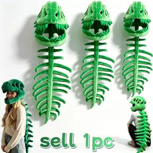 Green Dinosaur Skeleton Costume – 3D Spinosaurus Skull Mask, Plush Spine, Halloween Costume, Cosplay, Dress-Up Play, Party Apparel, Party Accessories