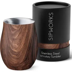 Insulated Whiskey Tumbler - 8 oz Stainless Steel Bourbon Lowball Tumbler with Double Walled Vacuum Insulation - Spill Resistant Cocktail Nosing Glass Mug| Travel & Parties - Mahogany Drinkware Flasks Bottles Bottled Portable