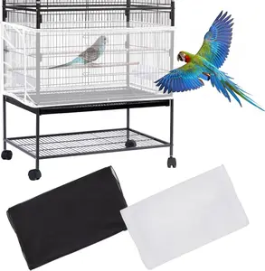 Set of 2 Large Bird Cage Covers, Adjustable Parrot Nylon Soft Mesh Net, Universal Seed and Feather Catcher, Sheer Guard Skirt for Round and Square Cages for Parakeets and Macaws