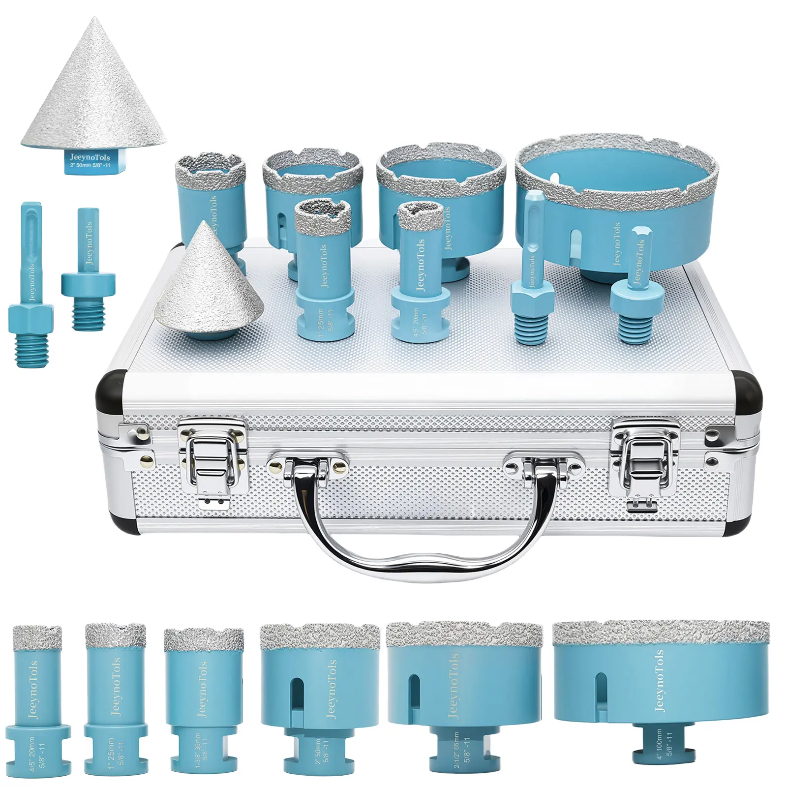 9PCs Dry Diamond Tile Bits Set, High-Quality, Family Daily Used,  Drill Bits & 2" Beveling Chamfer Bit & 2PCs Adapters, For Ceramic, Tile, Marble, Porcelain 5/8-11 Thread, Diamond Core Drill, Dry Diamond Tile Drill Power Tool Cutting