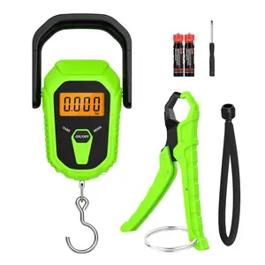 Waterproof Digital Fish Scale with Lip Gripper, 110lb/50kg Hanging Fish Weight Scale, Portable Luggage Scale with Tape Measure, LCD Backlit, Batteries for Home Fishing, Green