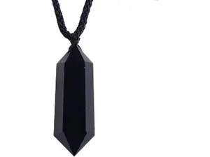 Black Obsidian Pendulum Necklace,Healing Crystal Raw Obsidian Chakra Necklace,Black