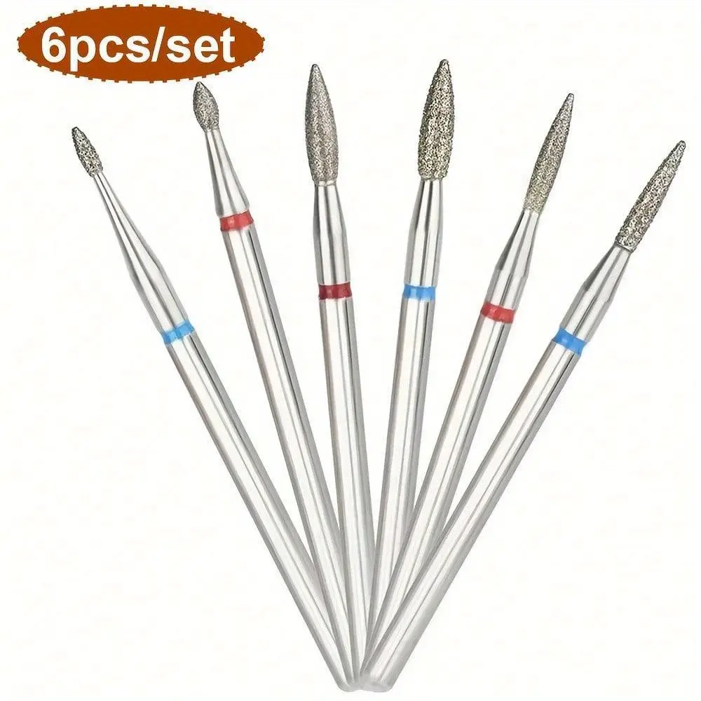 6pcs Flame Shape Russian Mills Nail Drill Bits Set, Cuticle Clean Burr, Electric Manicure Drills, Unscented Nail Accessories, Nail Files, Basic Nail Tools