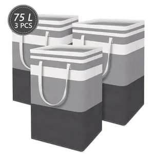 3 Pack Large Laundry Basket, 75L Freestanding Waterproof Laundry Basket, Foldable Organizer with Easy Carry Handle, Suitable for Home and Dormitory Clothes, Towels and Toys