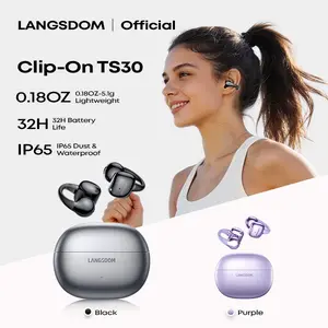 LANGSDOM TS30 Clip-On Open Ear Earbuds,32H Long Battery Life Bluetooth 6.0 Wireless Earbuds with AI Noise Cancelling Mic,Touch Control,Sweat and Dustproof, for Running, Workout, Driving,Mother‘s Day– Gifts for Men & Women
