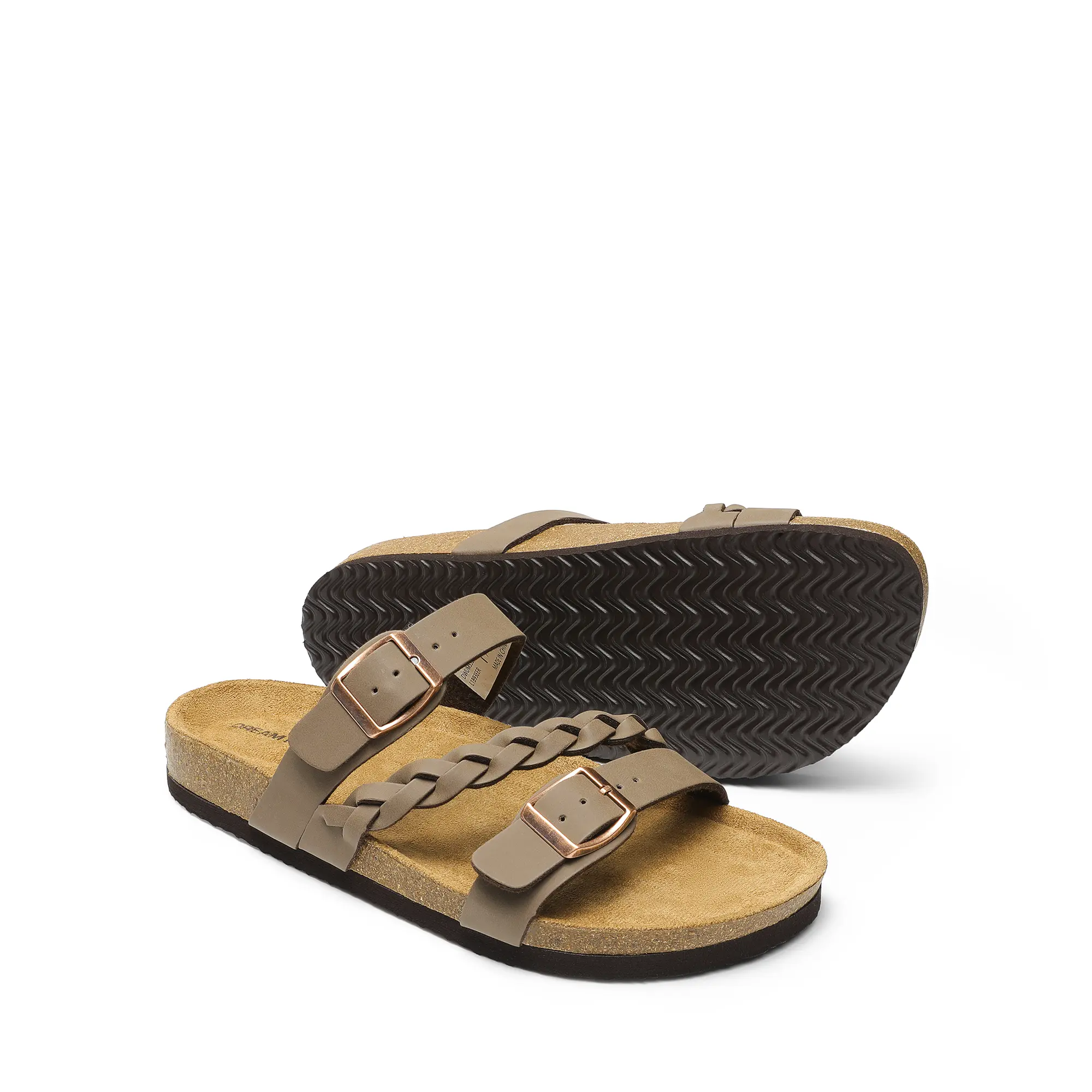 DREAM PAIRS Women's Slip-On Lightweight Sandals - Soft Cork Footbed, Arch Support, Adjustable Buckle, Braided Straps, Comfy Sandals Women for Walking, Women's Sandals
