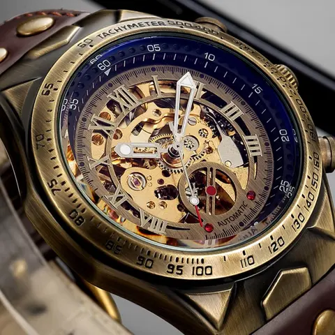 Men's Vintage Mechanical Watch, Fashion Skeleton Automatic Watch for Party, Daily Clothing Decor, Stylish Watch, All-match & Exquisite Watch for Gift with Box, Fashionable Stylish Watch, Mechanical Wristwatches, Analog Wristwatches