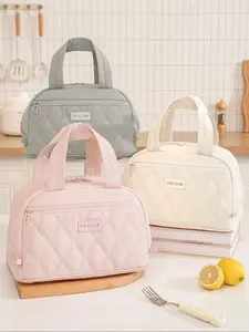 Non-Food Contact Insulated Picnic Basket Tote Bag, Quilted Diamond Pattern Thermal Lunch Bag With Zipper Closure For Outdoor Beach Camping, Large Capacity Food Carrier Handbag