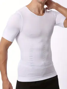 1 Count Men's Athletic Compression Tank Top, Short Sleeve Muscle Support & Body Shaper Tee, High Stretch Waist Cinching & Torso Smoothing Design Shirts Comfortable Performance Activewear, Perfect For Gym, Workout, Running