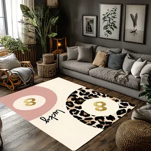 Pink Leopard Lucky Number 8 Gold Abstract Crystal Velvet Area Rug Non‑Slip Boho Modern Living Room Rug#LeopardLucky8Rug #BohoAbstractRug #LuckyNumberDecor #PinkGoldLeopardCarpet #CrystalVelvetRug