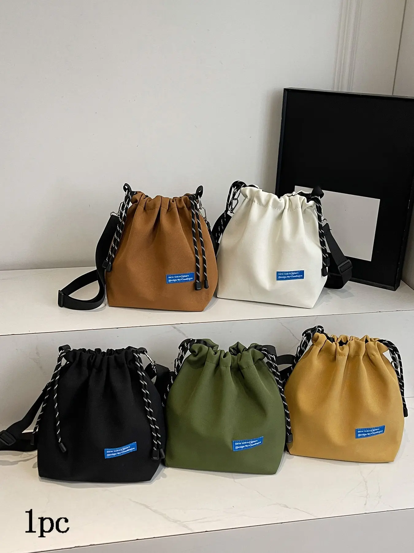 Simple and casual style practical texture drawstring bucket bag, large capacity fashionable and relaxed versatile single shoulder crossbody bag, can accommodate mobile phones, lipstick, suitable for commuting and shopping, Crossbody Shoulder Bags