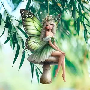 Vibrant Butterfly Fairy Ornament, Acrylic Decoration with Mushroom Seat, Easy to Hang, Durable Holiday Party Garden Tree Decor, Garden Accessories